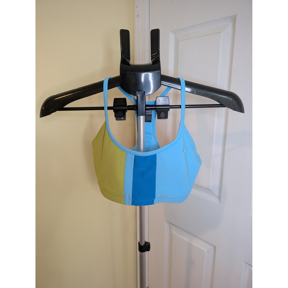 Nike Sports Bra Women Blue Lime Green Dri-FIT Colorblock Racerback - Size M